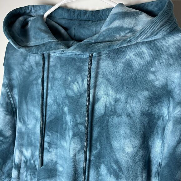 Athleta Sweatshirt Women XL Blue Tie Dye Hooded Kangaroo Handwarmer Pocket Crop - Picture 2 of 7